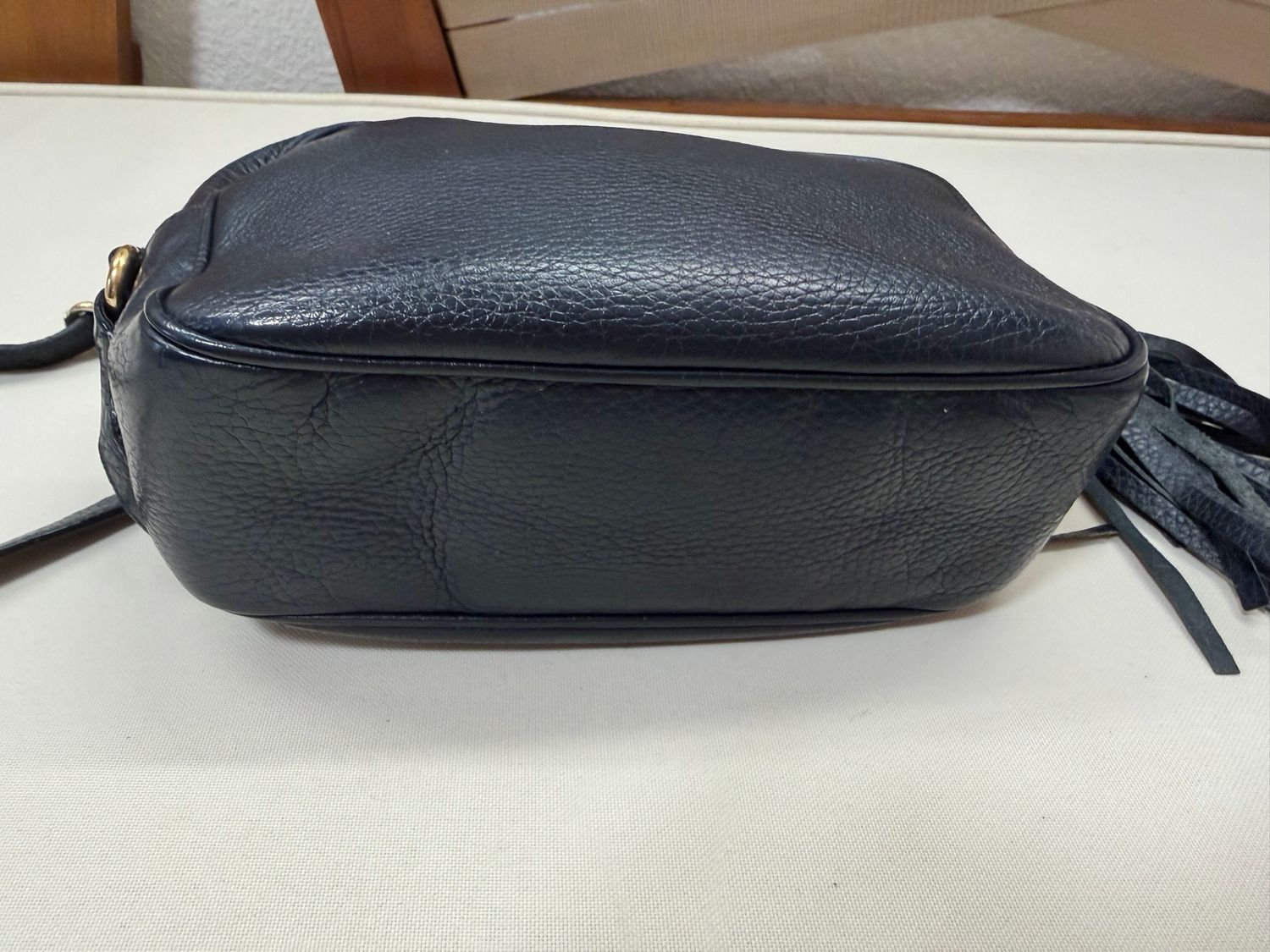 Gucci Soho Disco Pebbled Leather Camera Bag in Navy Blue