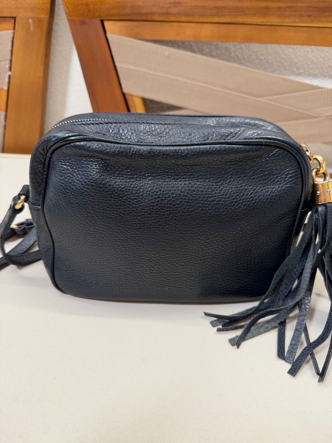 Gucci Soho Disco Pebbled Leather Camera Bag in Navy Blue