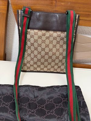 Gucci Monogram Canvas Flat Messenger Sling Crossbody Web Strap