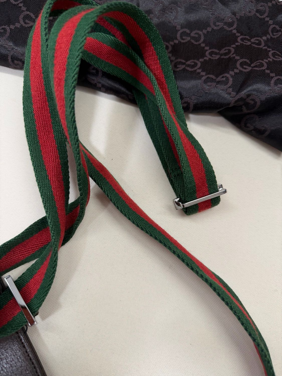 Gucci Monogram Canvas Flat Messenger Sling Crossbody Web Strap