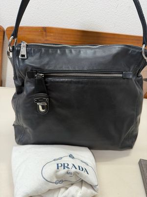 Prada Hobo Leather Shoulder Bag Zip Tote Pushlock
