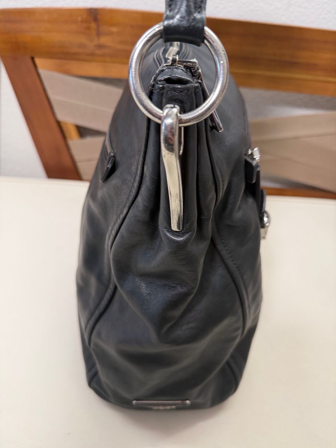 Prada Hobo Leather Shoulder Bag Zip Tote Pushlock