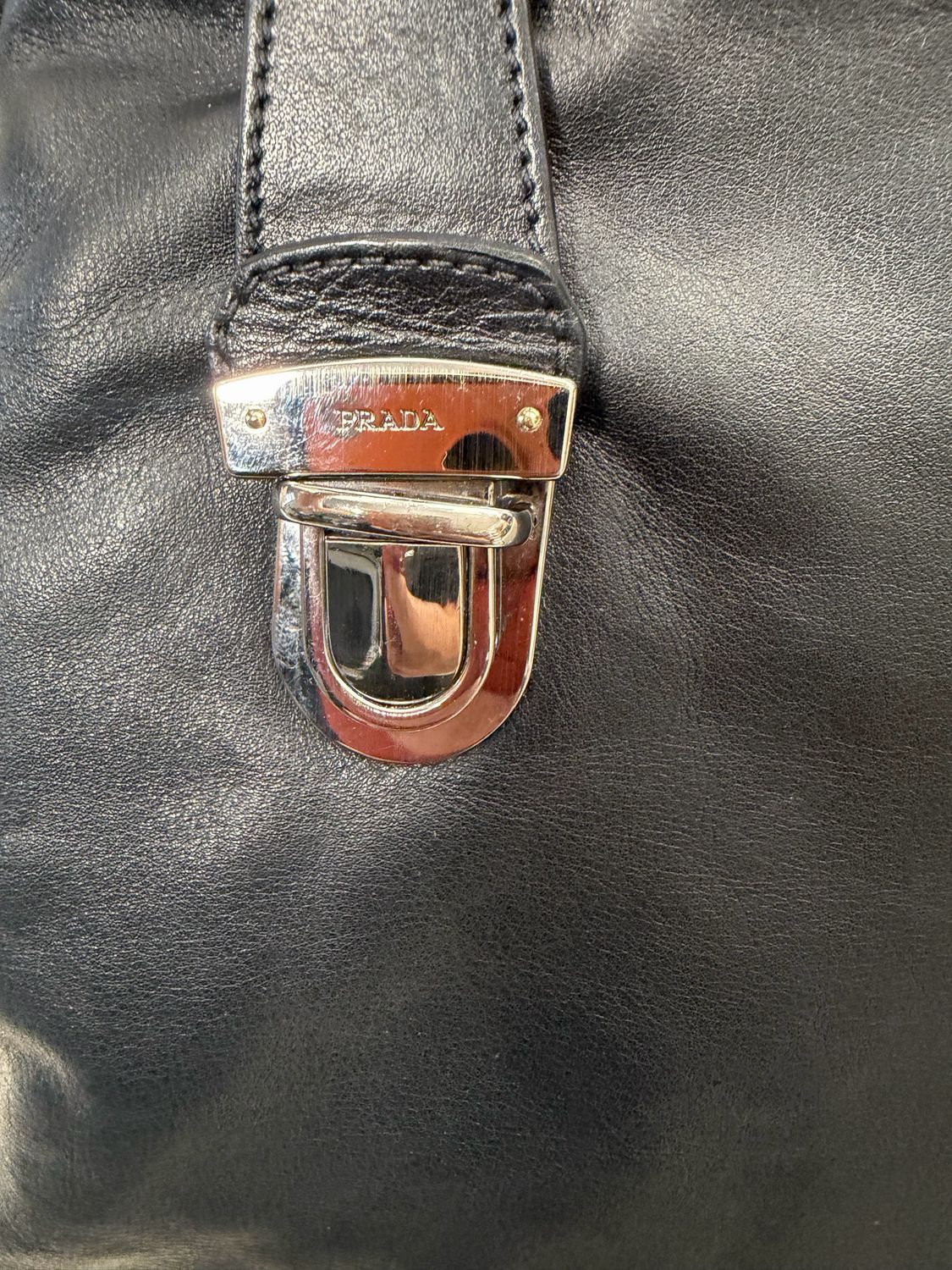 Prada Hobo Leather Shoulder Bag Zip Tote Pushlock