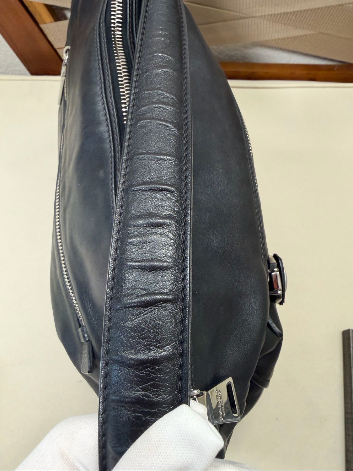 Prada Hobo Leather Shoulder Bag Zip Tote Pushlock