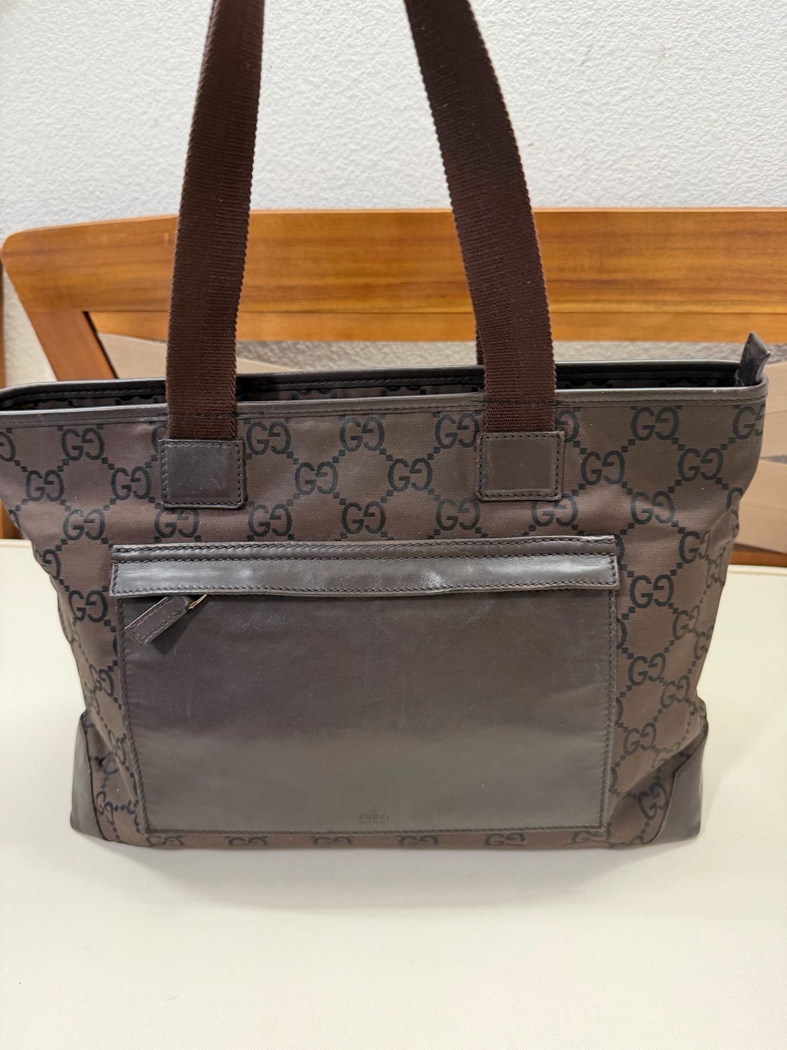 Gucci Monogram Signature Nylon Tote Dark Brown