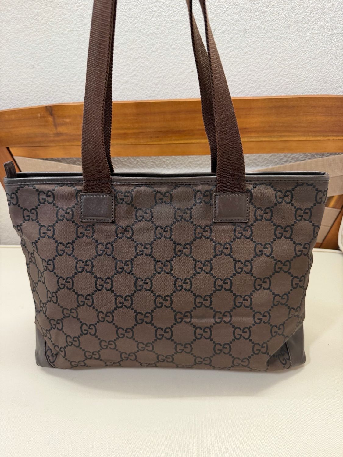 Gucci Monogram Signature Nylon Tote Dark Brown