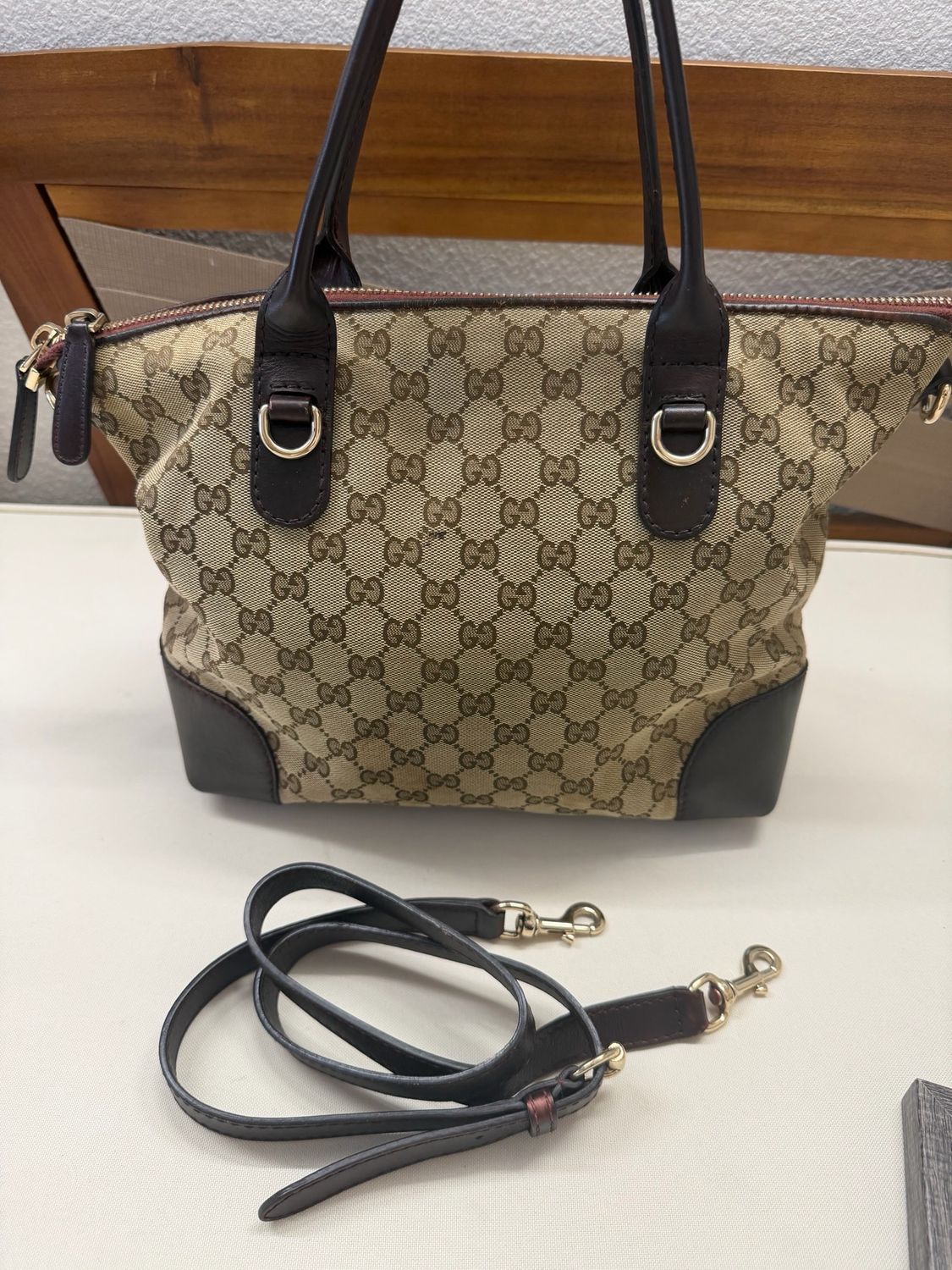 Gucci Monogram Canvas Heart Bit Tote Sling