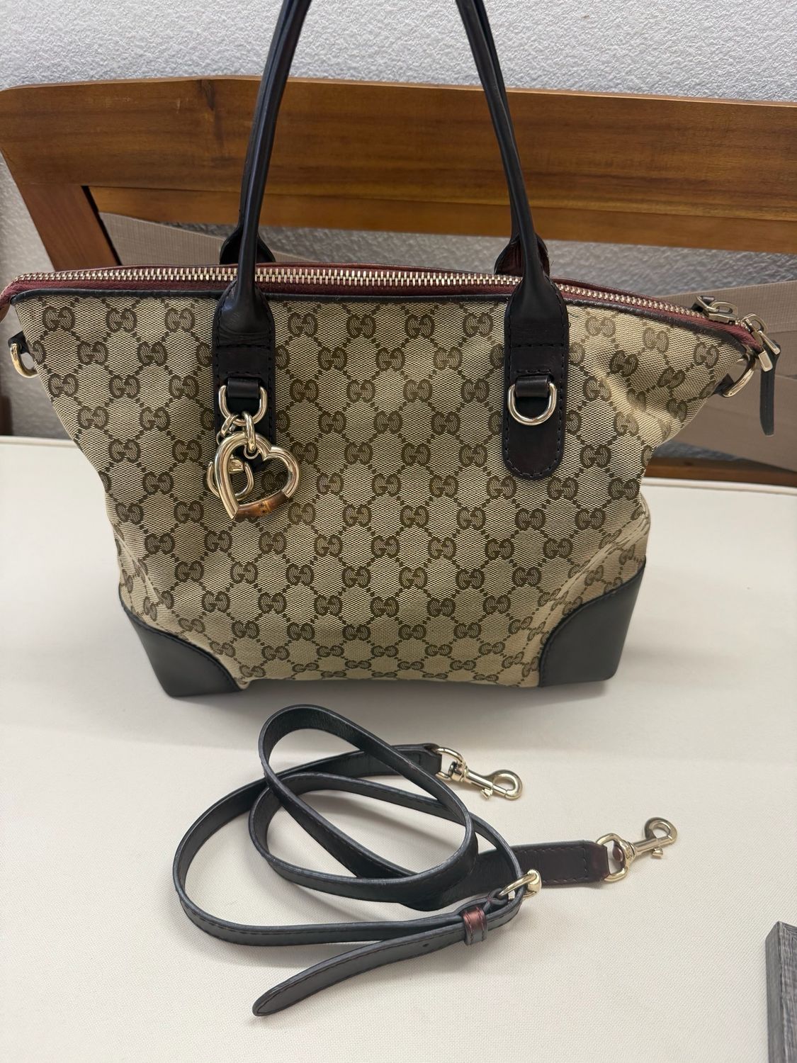 Gucci Monogram Canvas Heart Bit Tote Sling