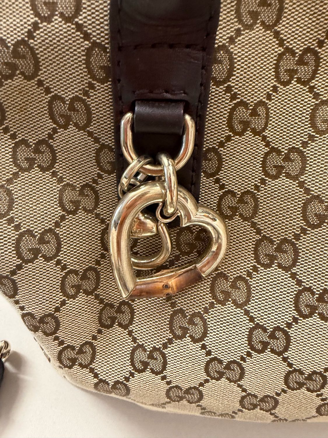 Gucci Monogram Canvas Heart Bit Tote Sling