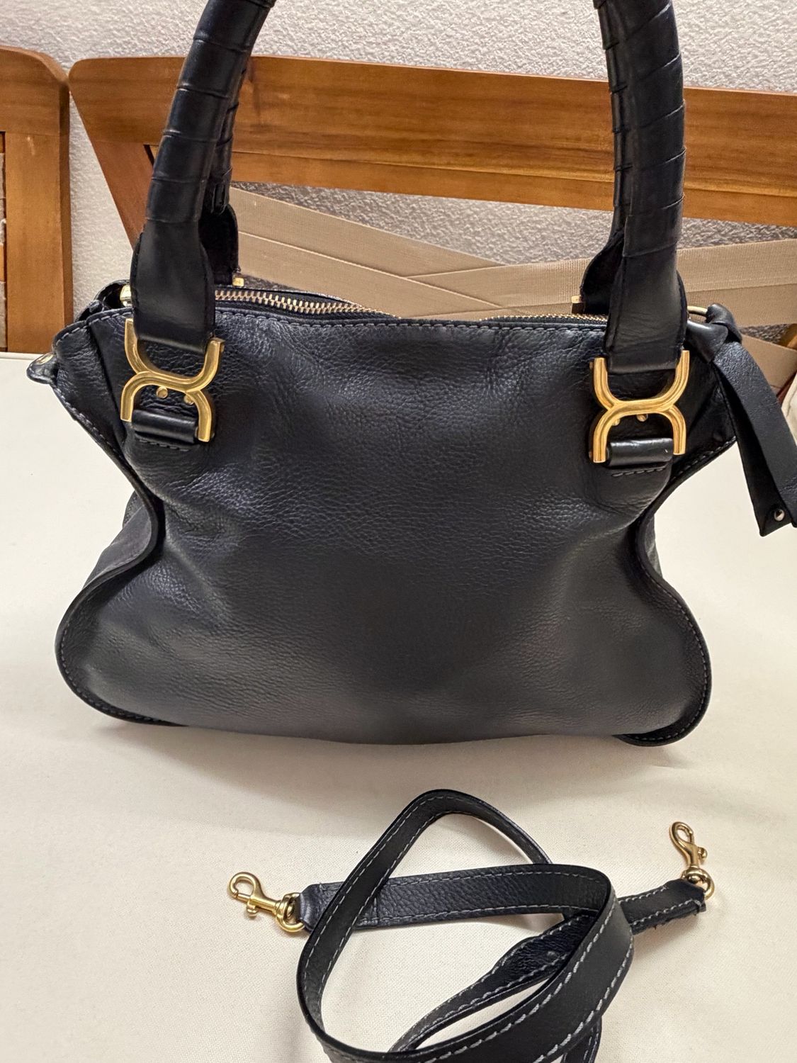 Chloe Marcie Pebbled Leather Black Messenger Crossbody Sling Medium in Black