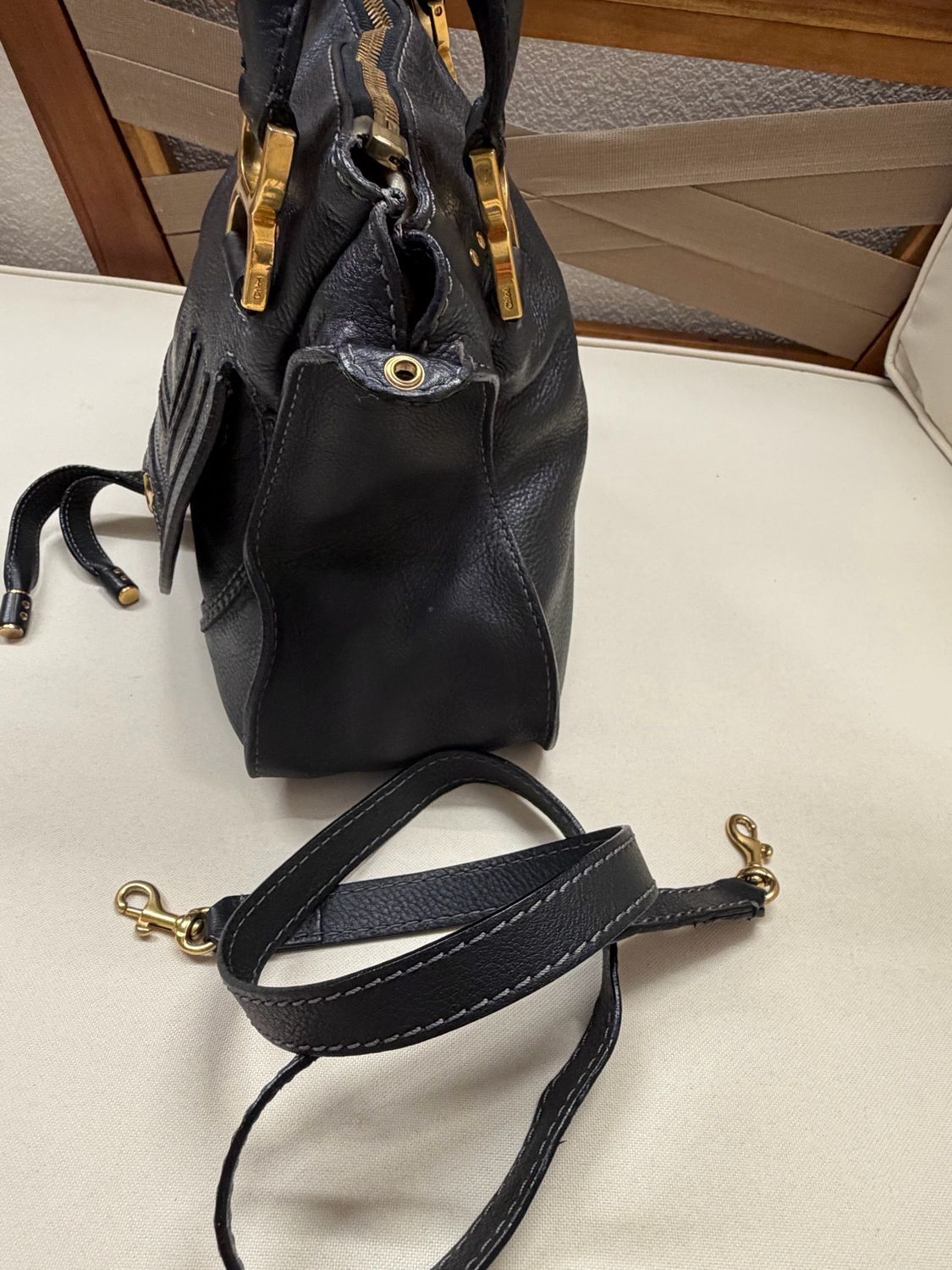 Chloe Marcie Pebbled Leather Black Messenger Crossbody Sling Medium in Black