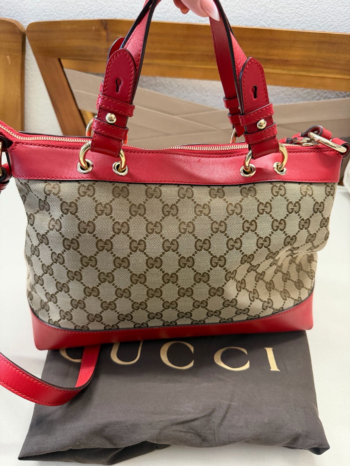 Gucci Monogram Canvas Valentine Heart Charm Crossbody Messenger Sling