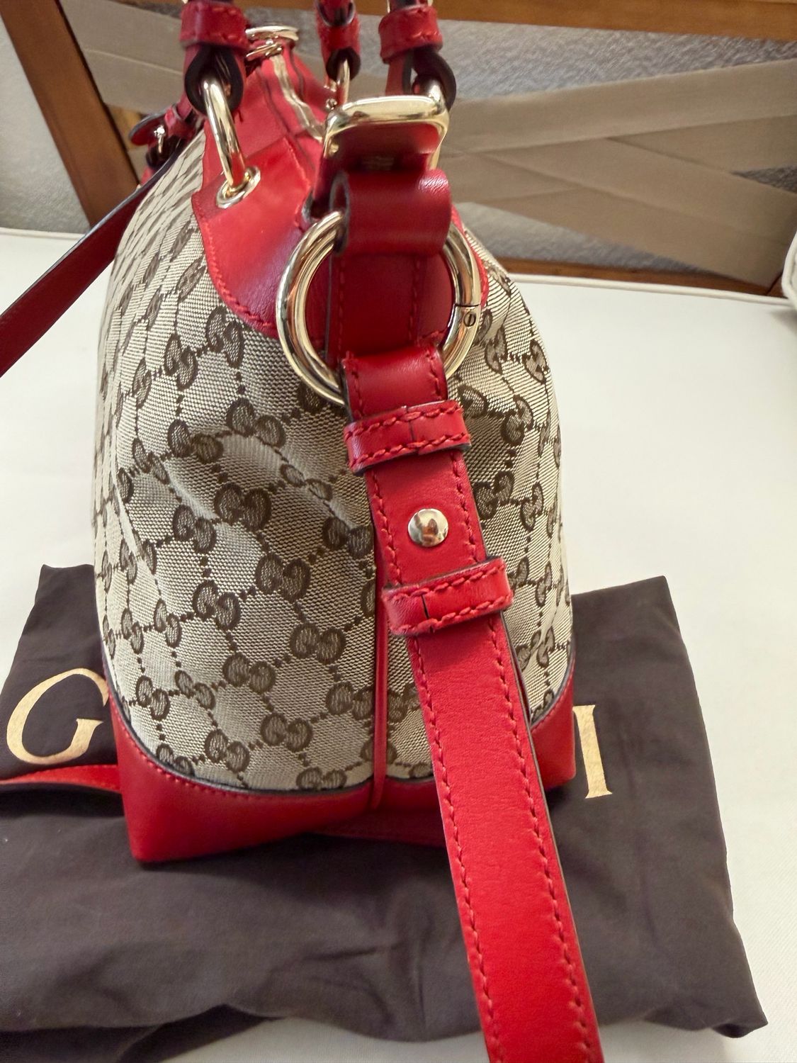 Gucci Monogram Canvas Valentine Heart Charm Crossbody Messenger Sling
