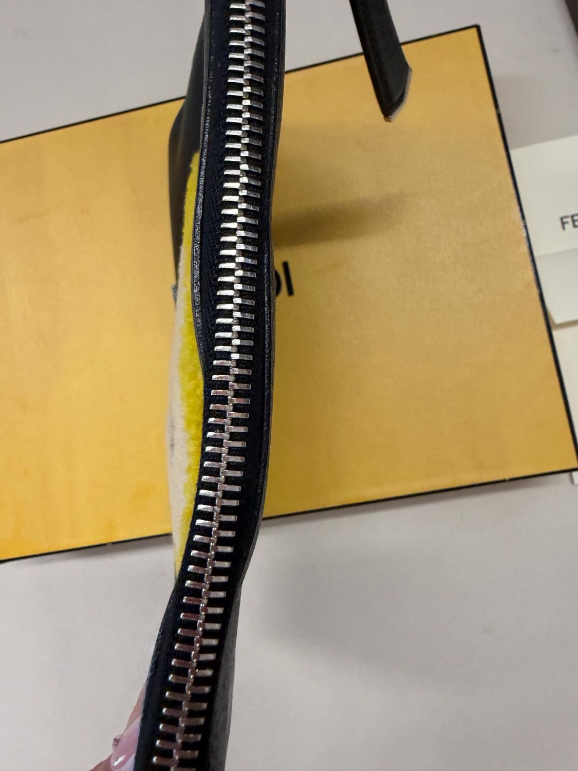 Fendi Clutch Ziparound Pouch Black Apple Shearling