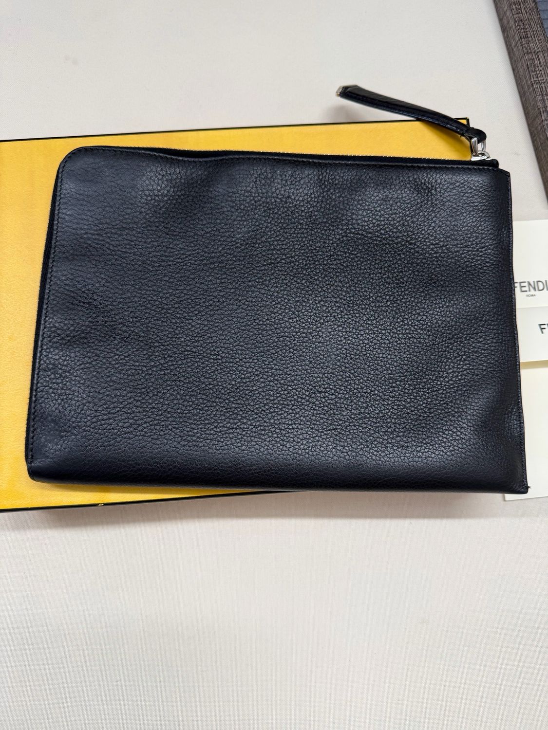 Fendi Clutch Ziparound Pouch Black Apple Shearling