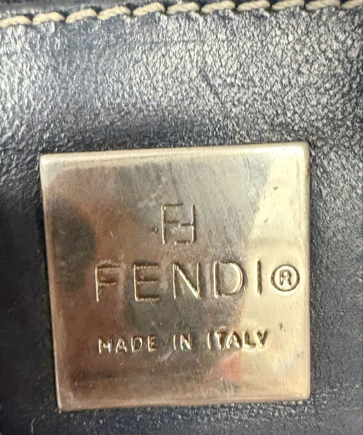 Fendi Zucca Flap Navy Blue Medium Shoulder Bag