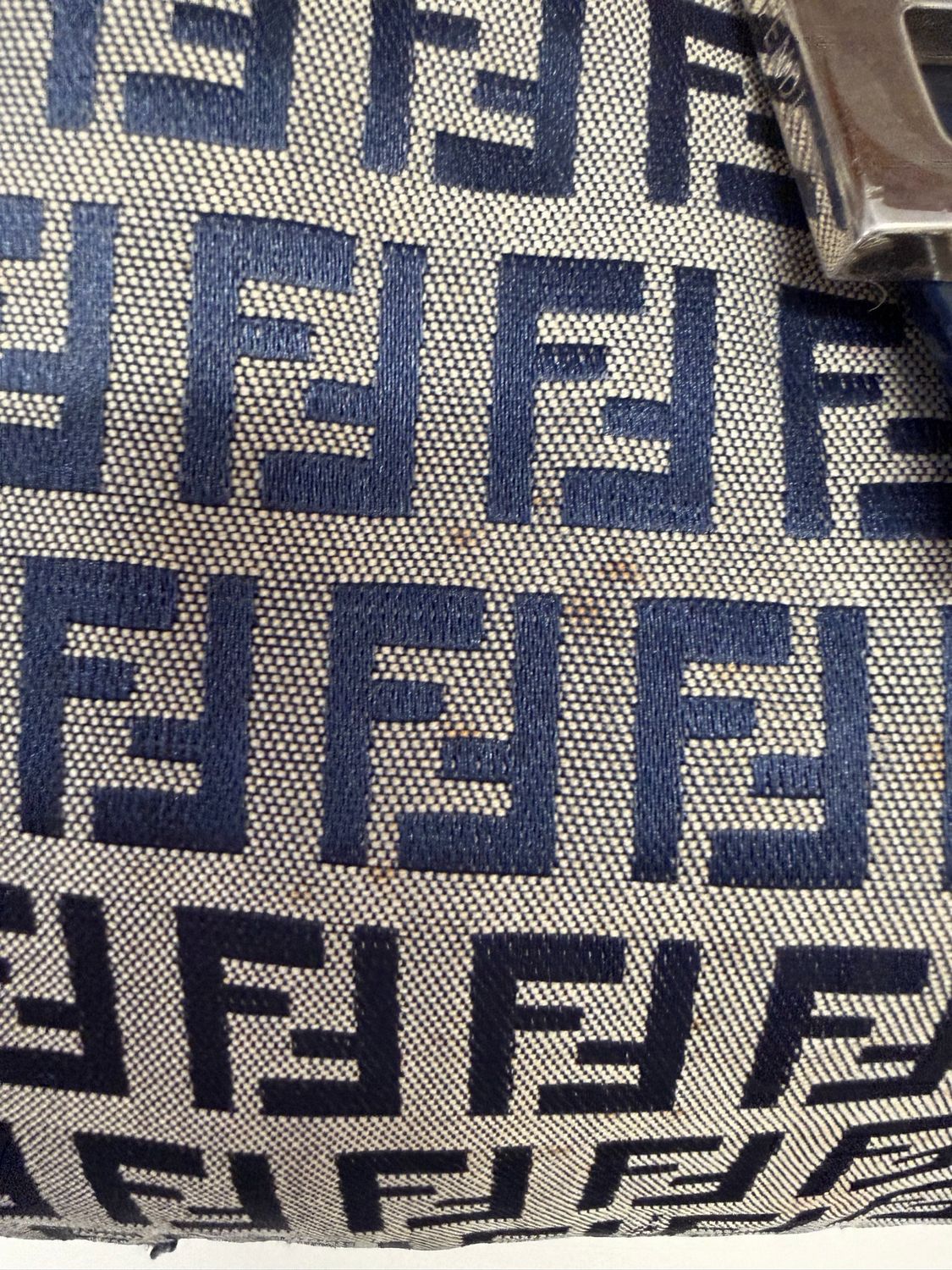 Fendi Zucca Flap Navy Blue Medium Shoulder Bag