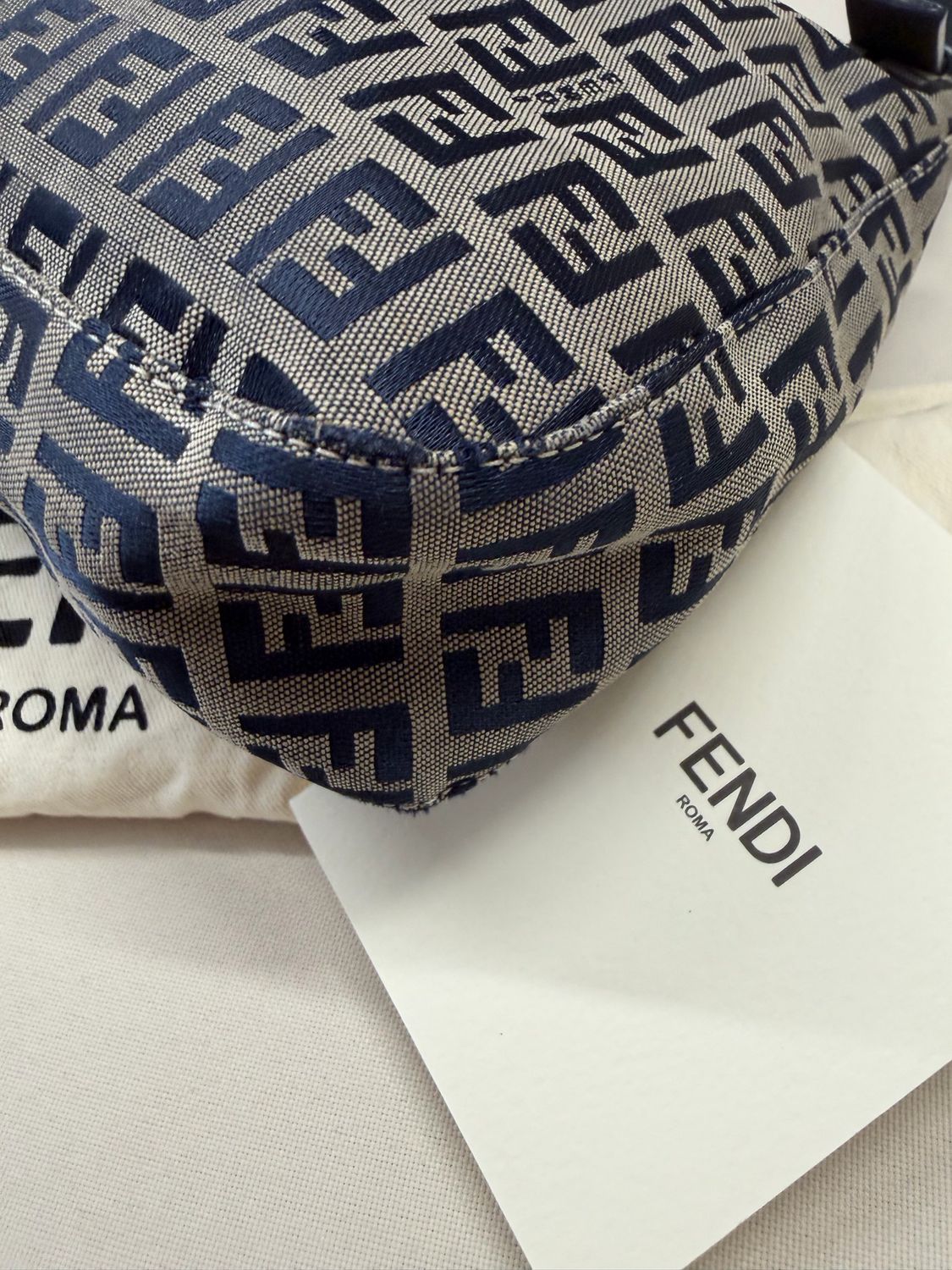 Fendi Zucca Flap Navy Blue Medium Shoulder Bag