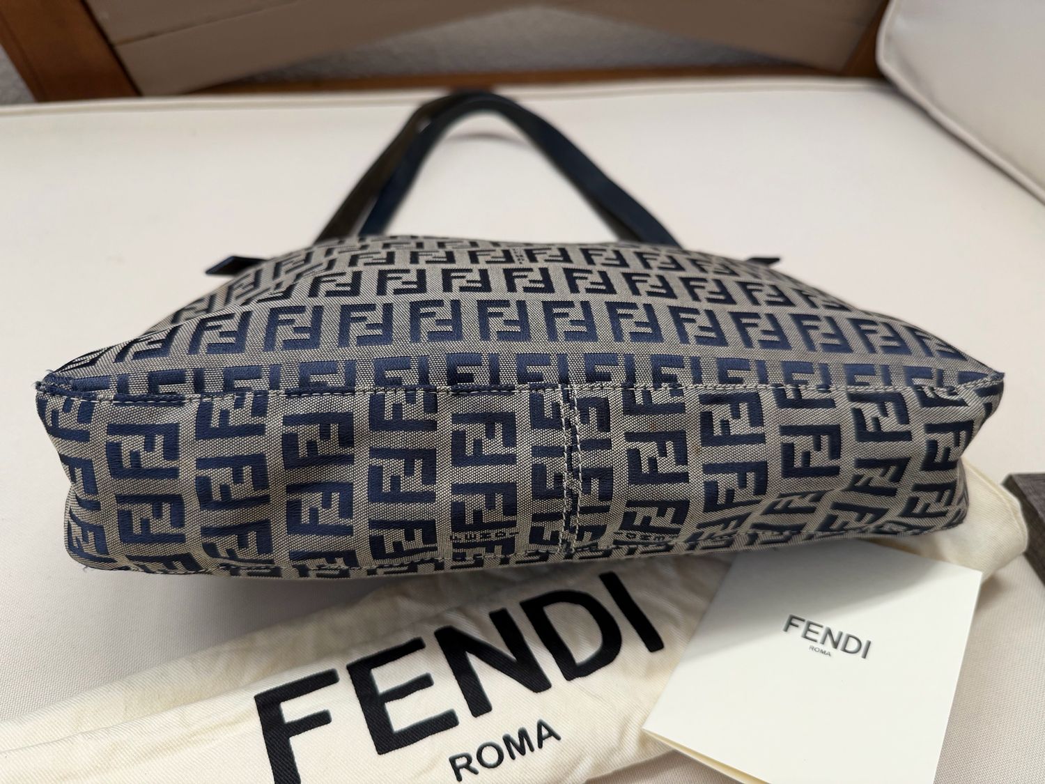 Fendi Zucca Flap Navy Blue Medium Shoulder Bag