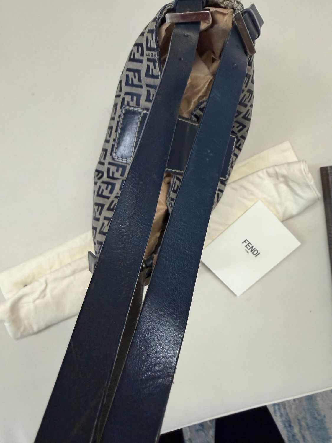 Fendi Zucca Flap Navy Blue Medium Shoulder Bag