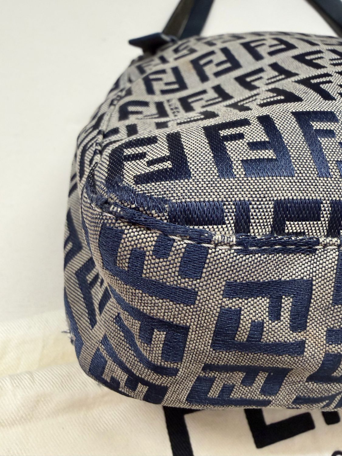 Fendi Zucca Flap Navy Blue Medium Shoulder Bag