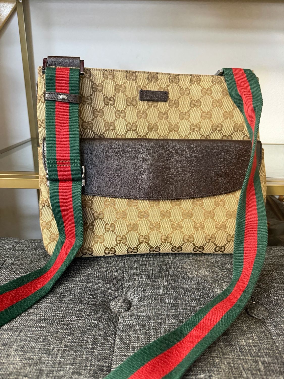 Gucci Web Flat Messenger Canvas Crossbody