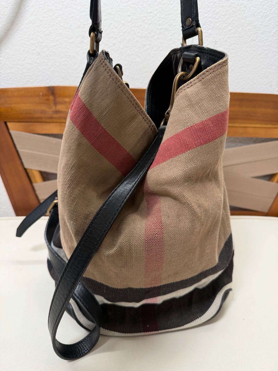 Burberry Ashby Bucket Nova Check Crossbody Sling in Black