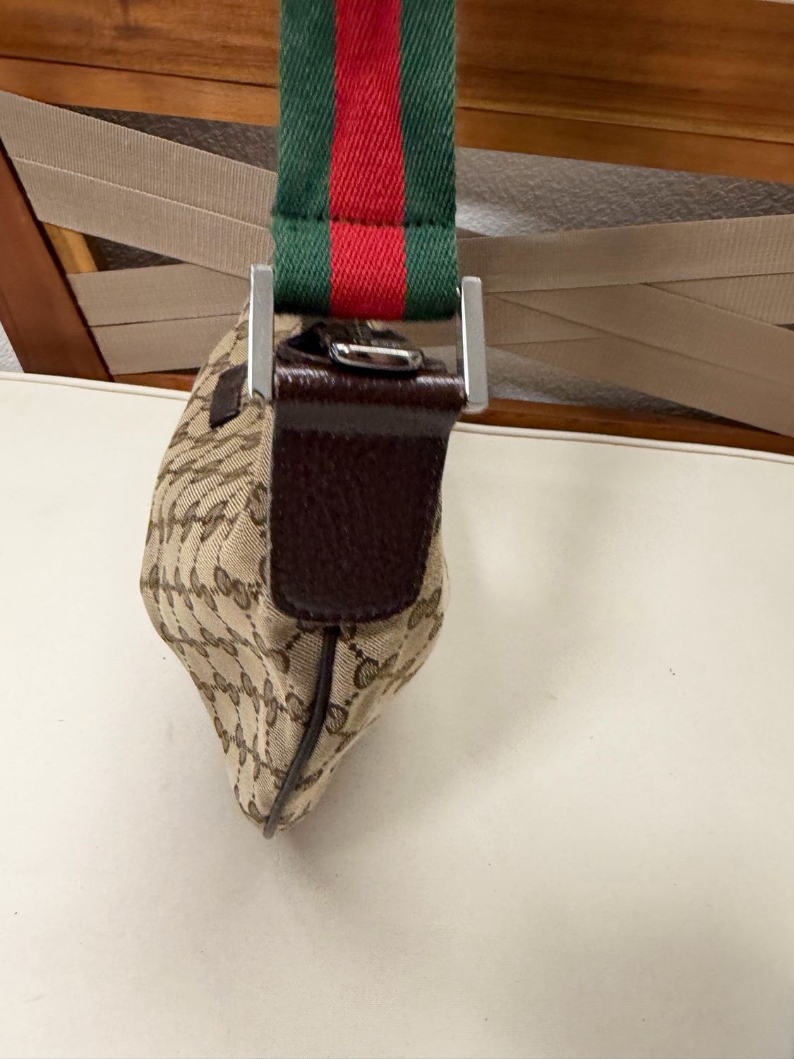 Gucci Monogram Canvas Saddle Messenger Halfmoon Web Strap Sling