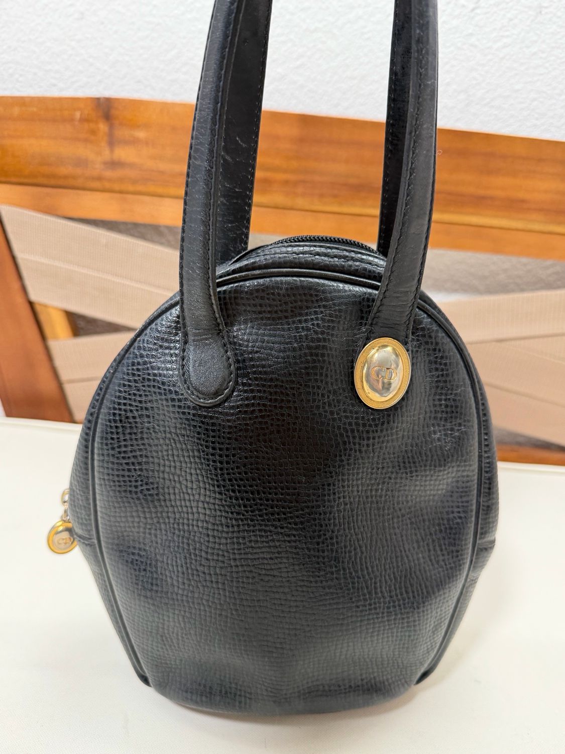 Christian Dior Pebbled Leather Vintage Vertical Dome