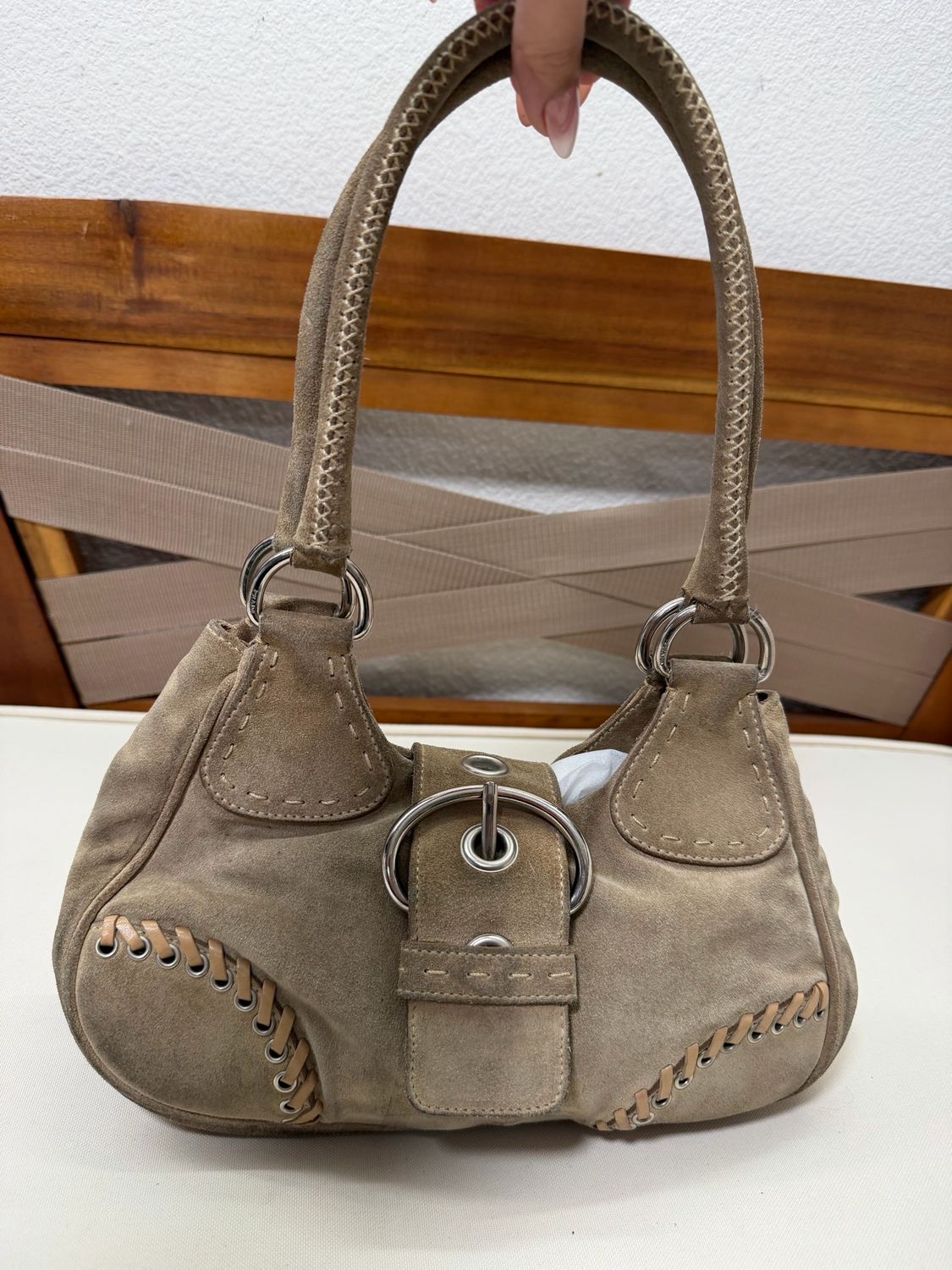 Prada Whipstitch Hobo Halfmoon Shoulder Suede