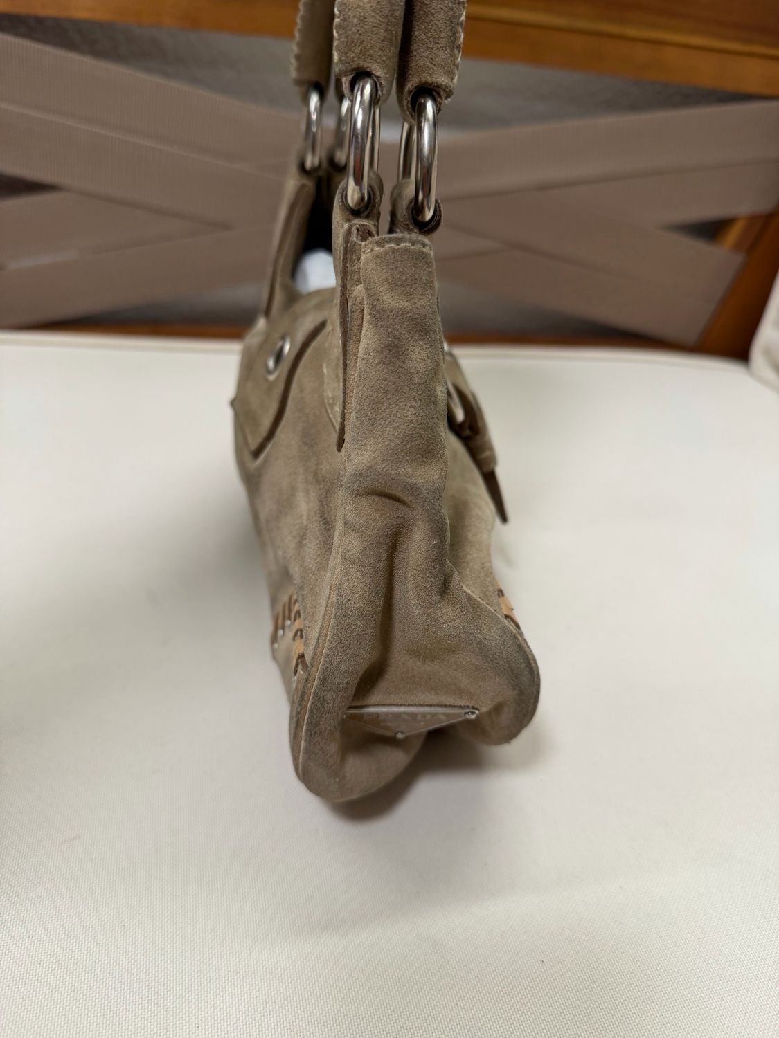 Prada Whipstitch Hobo Halfmoon Shoulder Suede