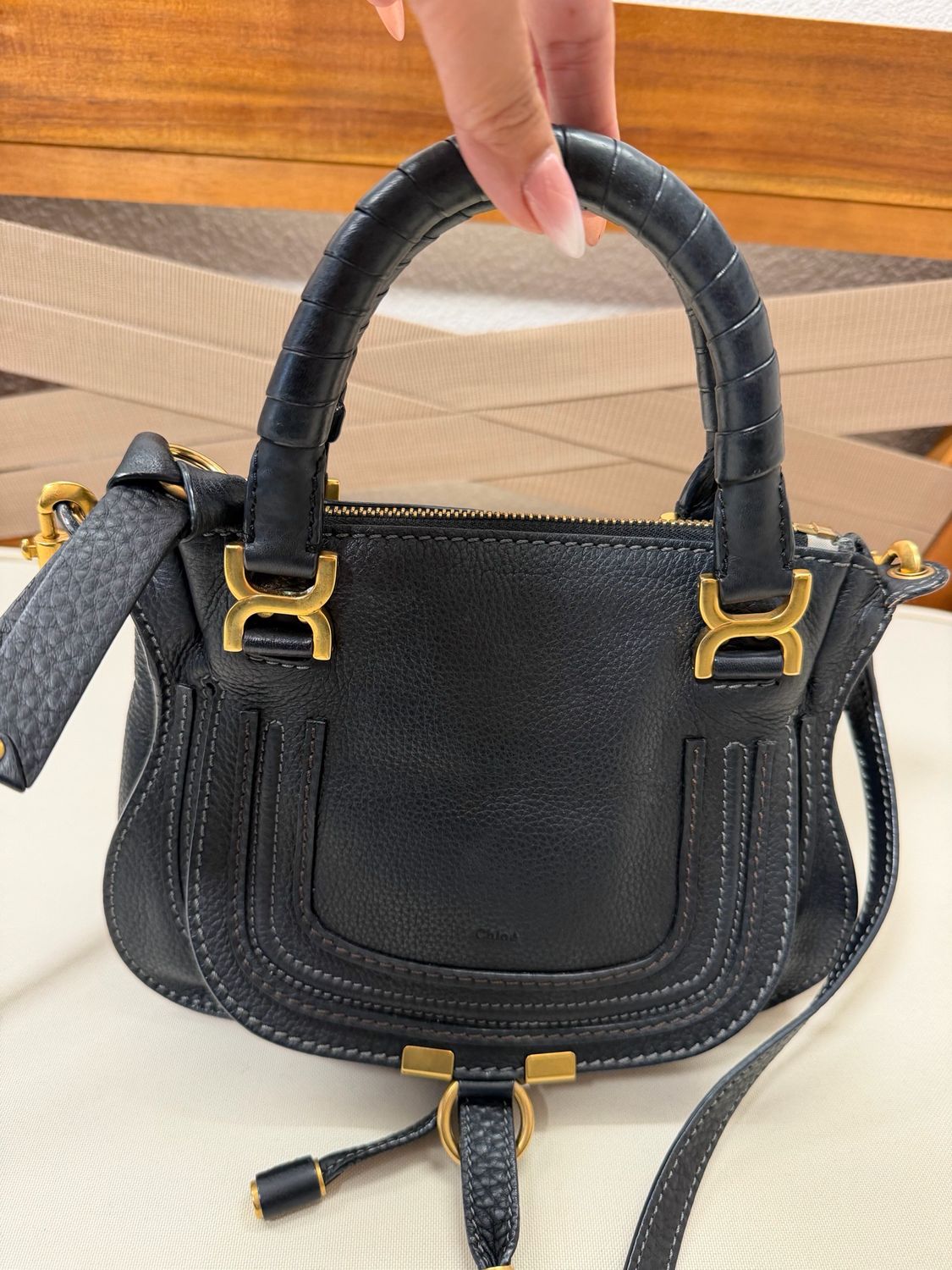 Chloe Marcie Pebbled Leather Double Carry Mini in Black