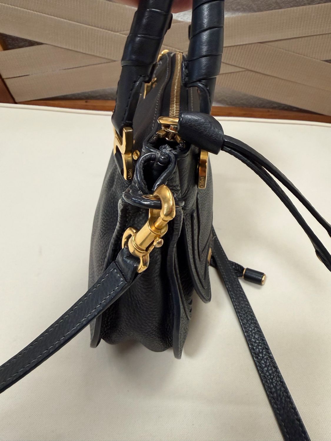 Chloe Marcie Pebbled Leather Double Carry Mini in Black