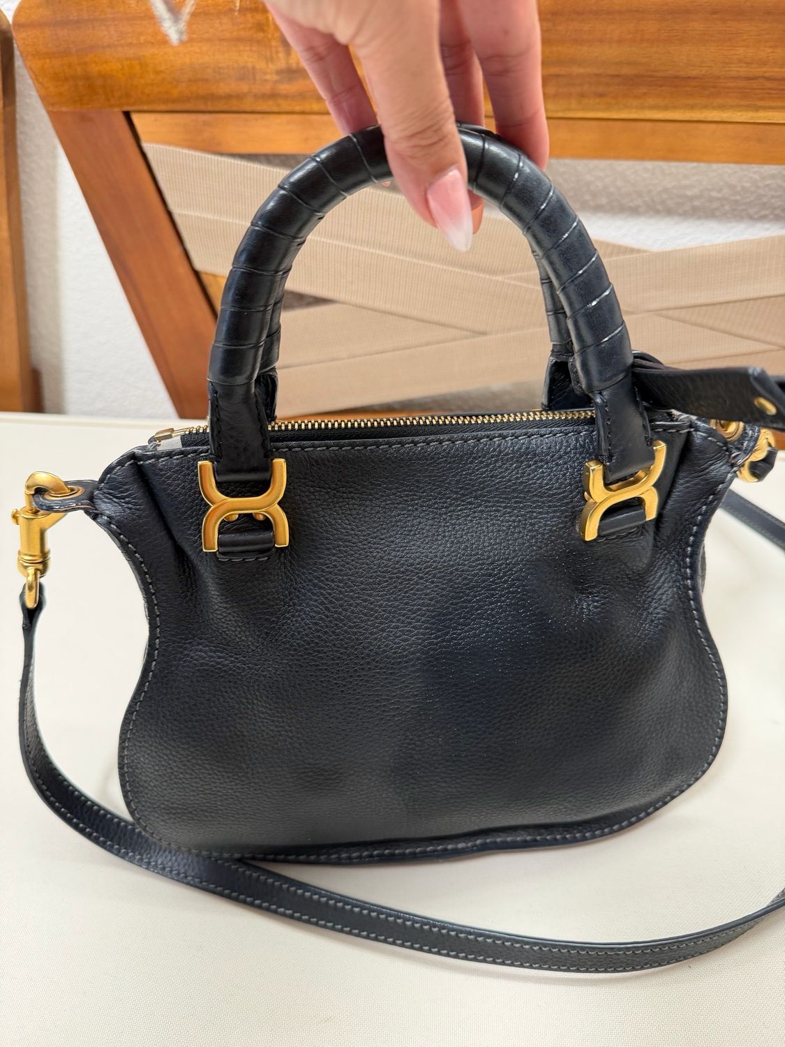 Chloe Marcie Pebbled Leather Double Carry Mini in Black
