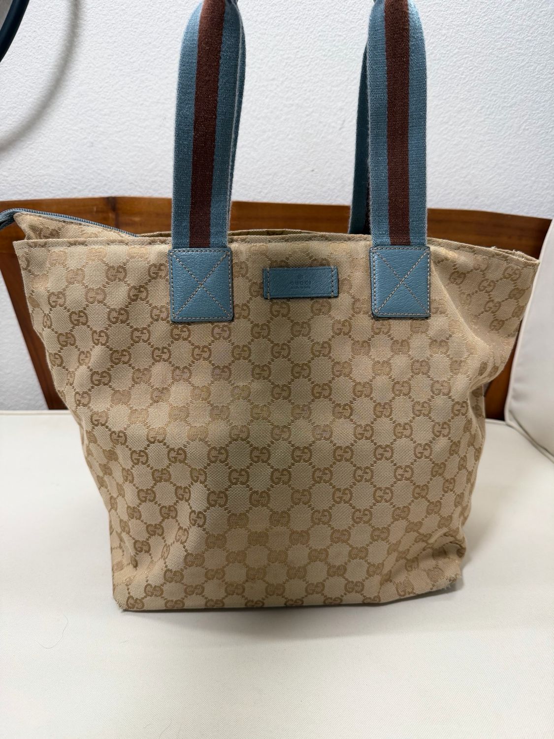 Gucci Monogram Canvas Web Strap Tote Shoulder