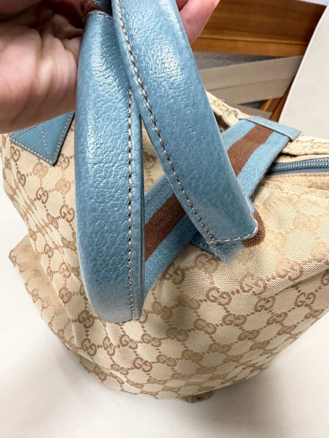 Gucci Monogram Canvas Web Strap Tote Shoulder
