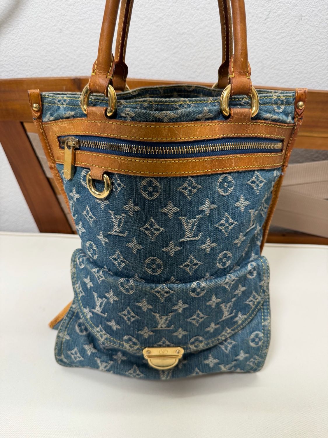 Louis Vuitton Sac Plat Denim Blue Tote