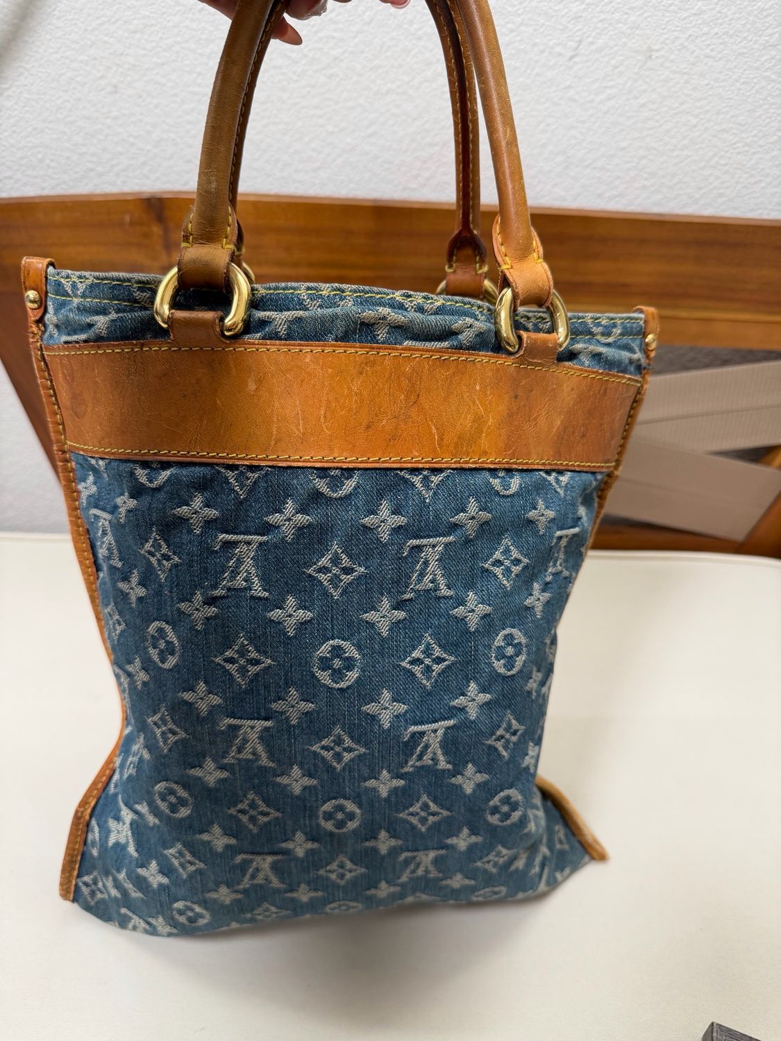 Louis Vuitton Sac Plat Denim Blue Tote