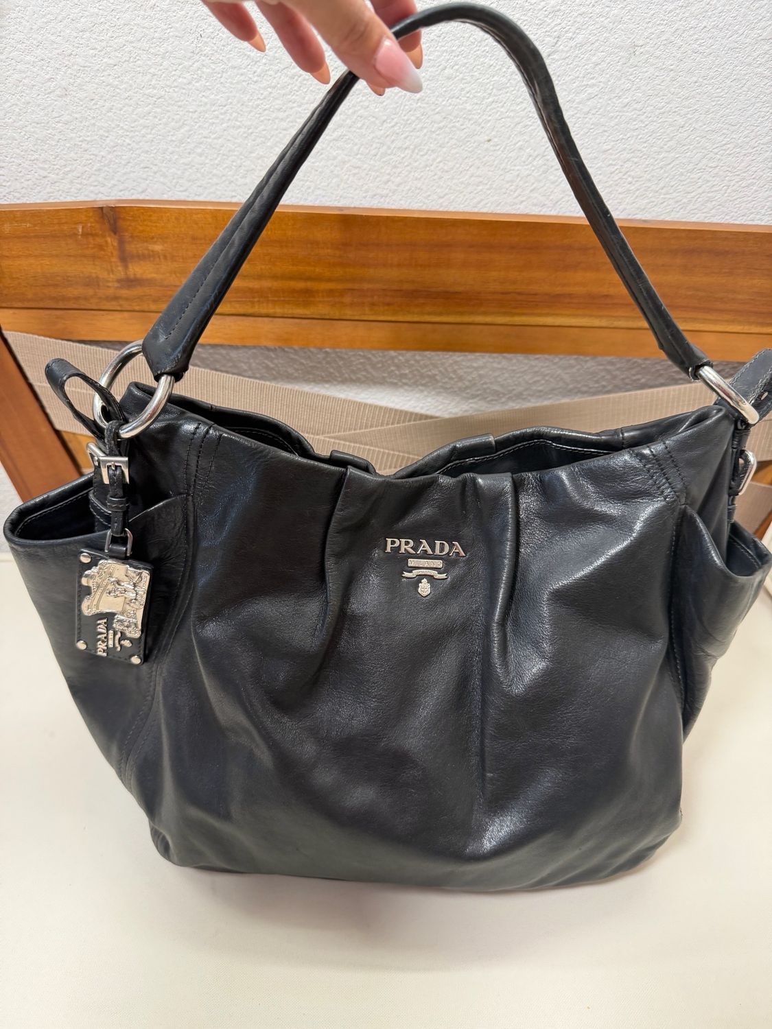 Prada Soft Leather Tote Shoulder in Black