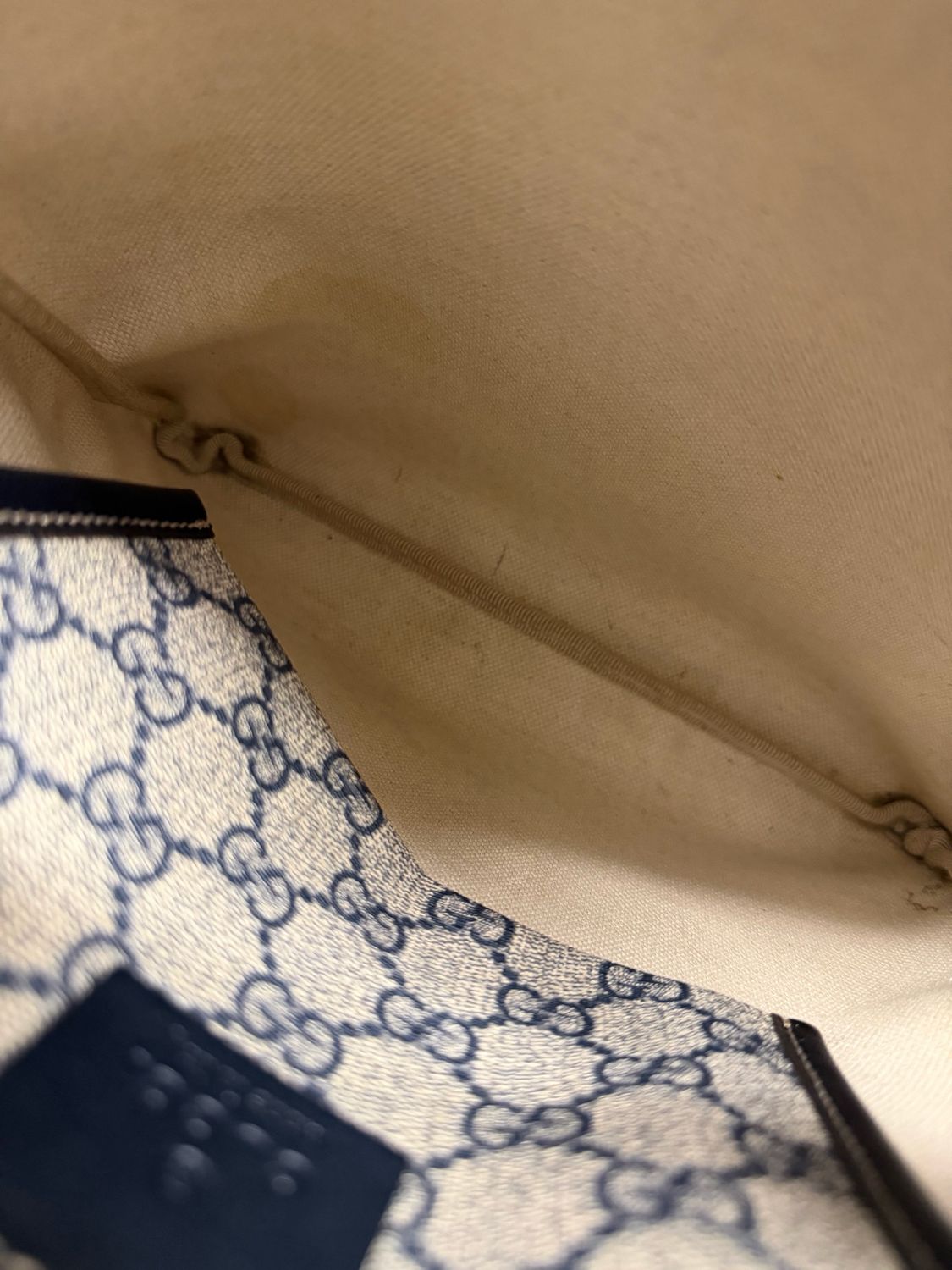 Gucci Supreme Monogram Canvas Web Loop Messenger Small in Navy Blue