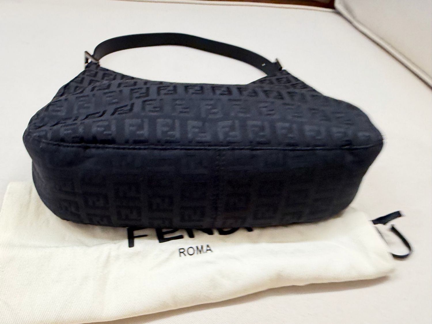 Fendi Zucca Borsa Flap Halfmoon Hobo Shoulder Monogram in Black