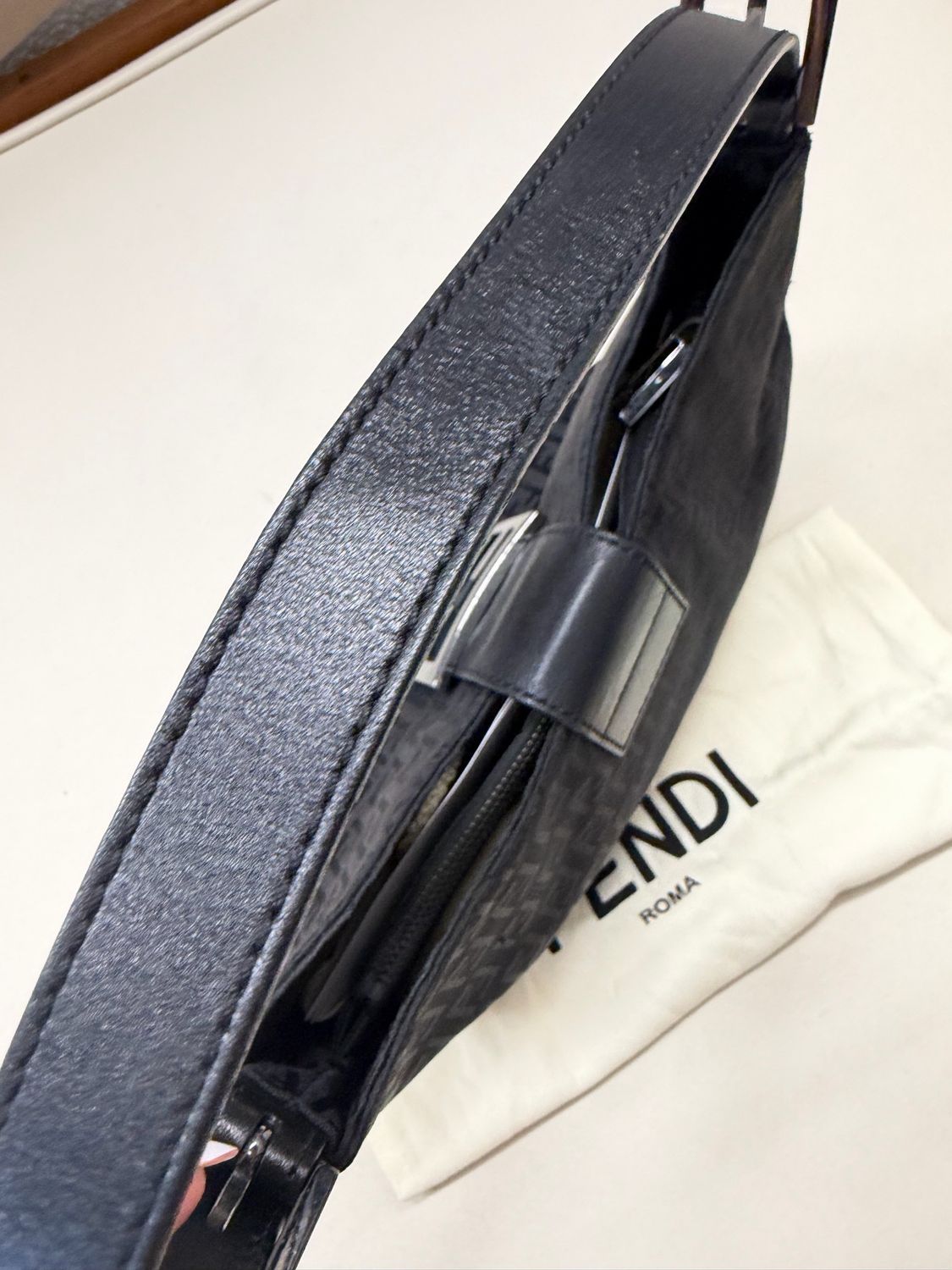 Fendi Zucca Borsa Flap Halfmoon Hobo Shoulder Monogram in Black