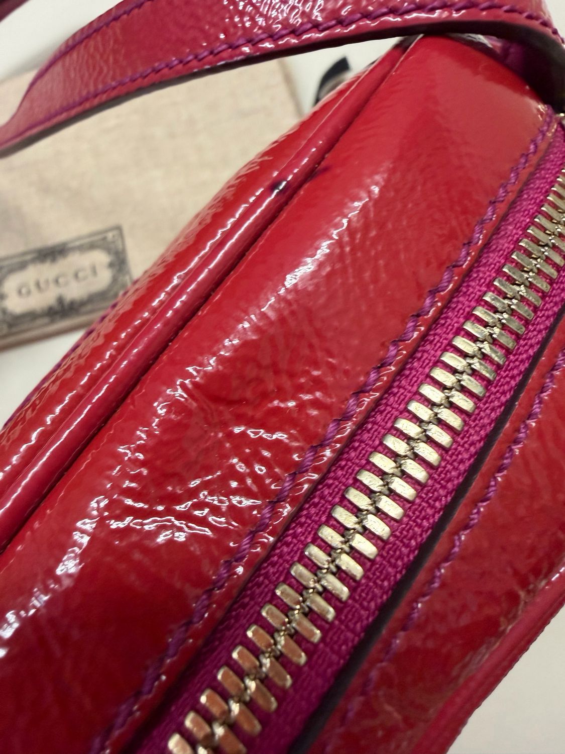 Gucci Soho Disco Patent Small Camera Bag Crossbody Messenger Sling