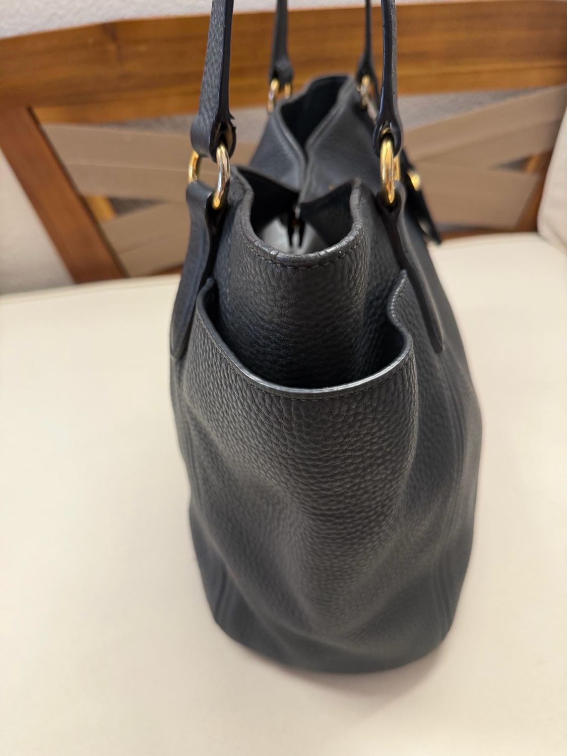 Prada Vitello Daino Shopper Tote in Black