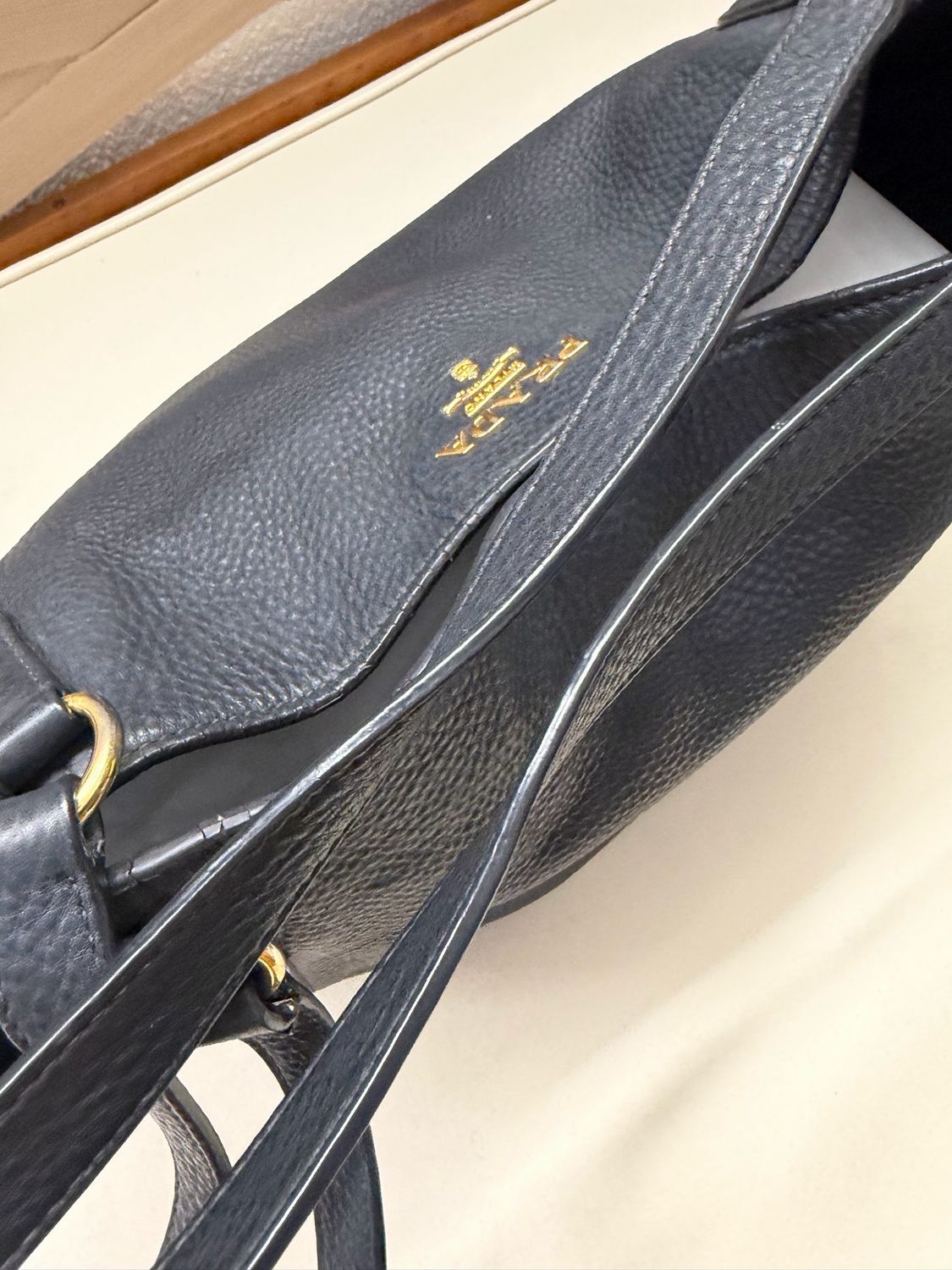 Prada Vitello Daino Shopper Tote in Black