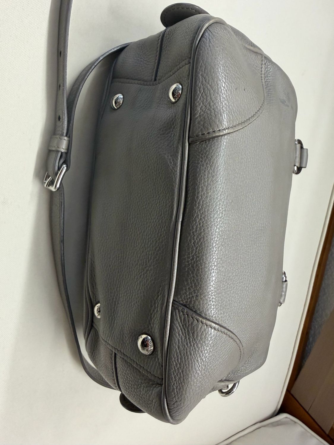 Prada Vitello Daino Argilla Boston Messenger Crossbody Pushlock