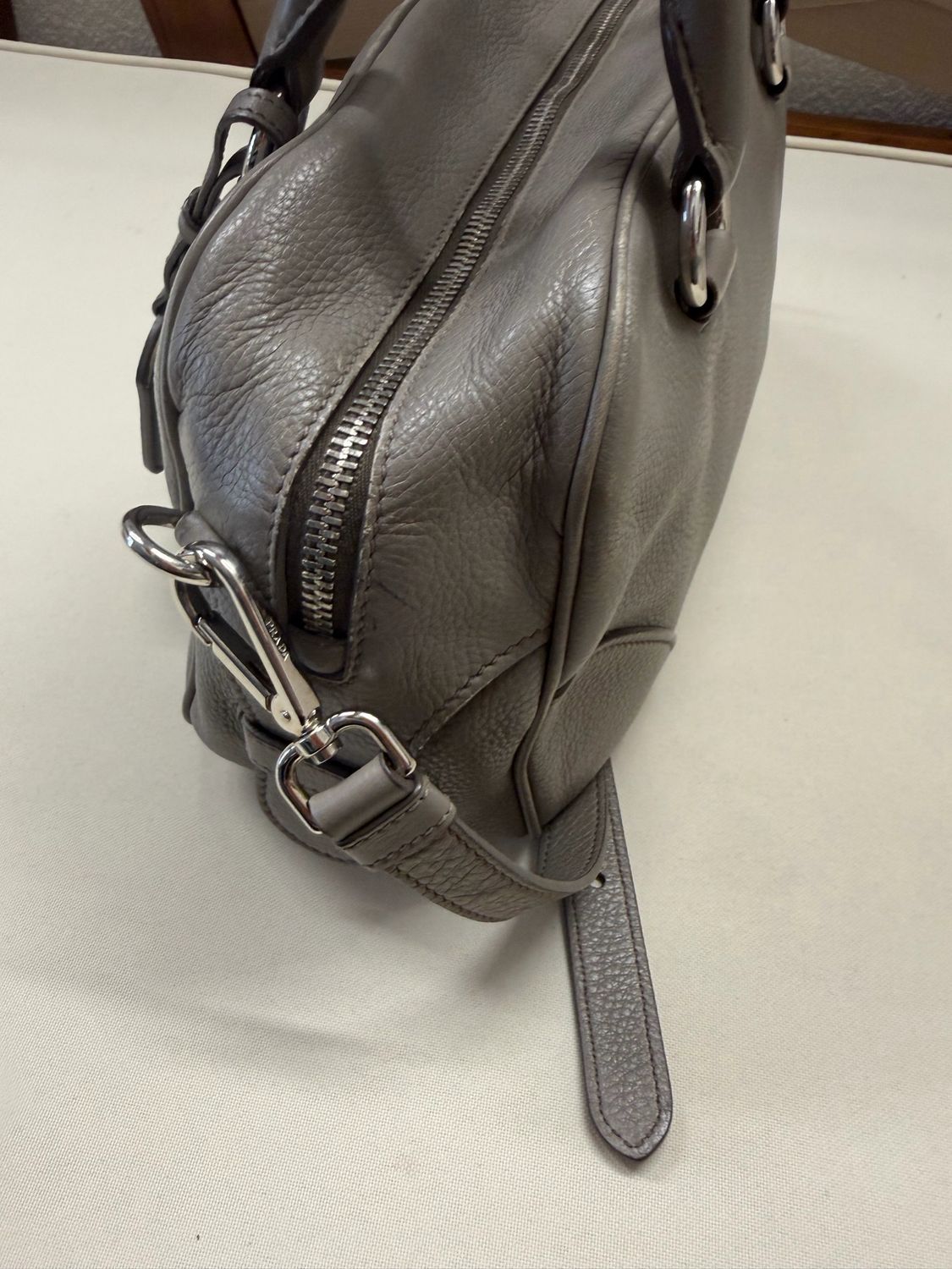 Prada Vitello Daino Argilla Boston Messenger Crossbody Pushlock