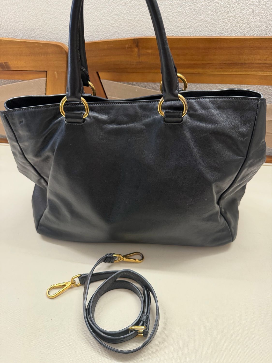 Prada Soft Calf Convertible Tote Messenger in Black