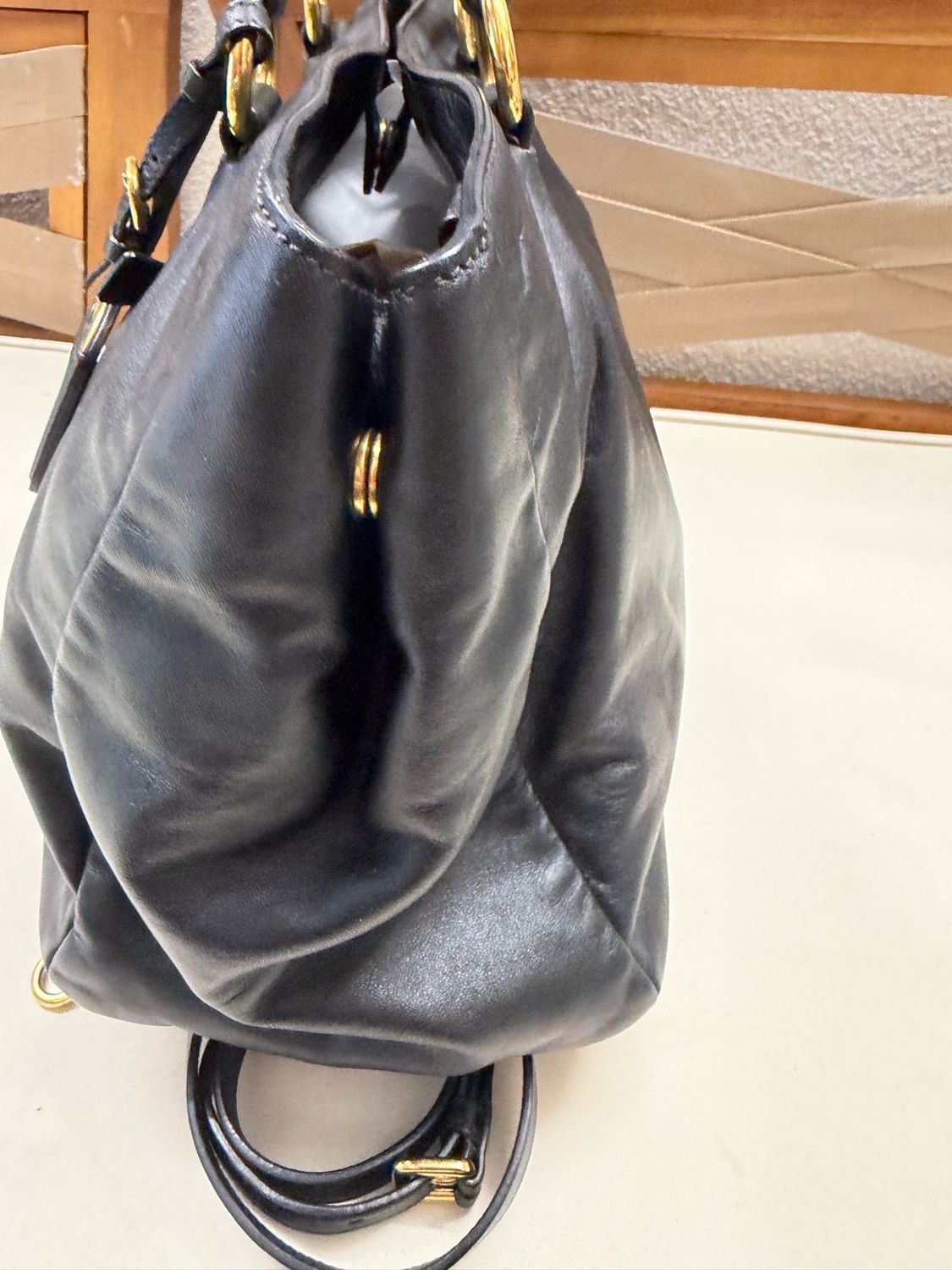 Prada Soft Calf Convertible Tote Messenger in Black