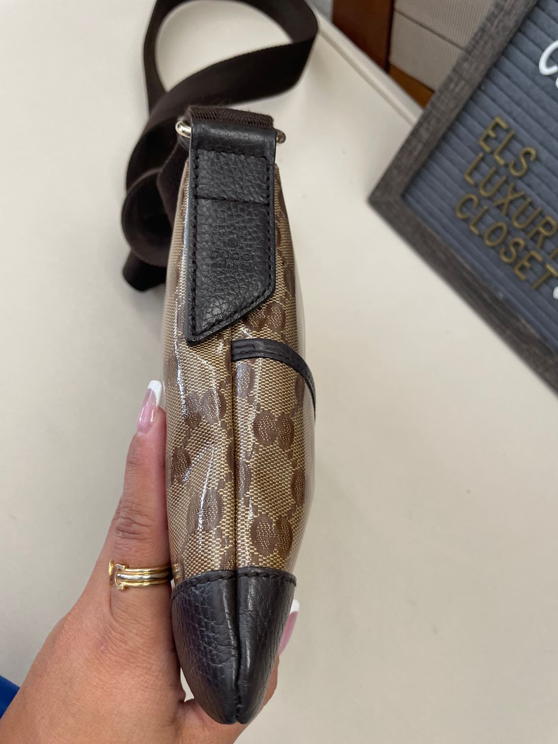 Gucci Monogram Canvas Supreme Crystal Messenger Sling